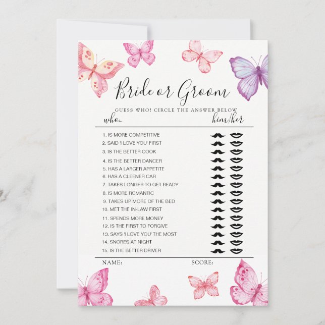 Invitación Juguete Butterfly Bride o Groom totalmente editabl (Anverso)