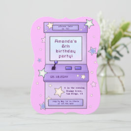 Invitación Juguete de arcada púrpura Cute Retro Niños Cumplea