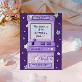 Invitación Juguete de arcada púrpura Cute Retro Niños Cumplea