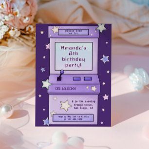 Invitación Juguete de arcada púrpura Cute Retro Niños Cumplea