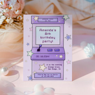 Invitación Juguete de arcada púrpura Cute Retro Niños Cumplea