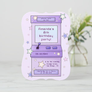 Invitación Juguete de arcada púrpura Cute Retro Niños Cumplea