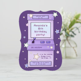 Invitación Juguete de arcada púrpura Cute Retro Niños Cumplea