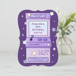 Invitación Juguete de arcada púrpura Cute Retro Niños Cumplea