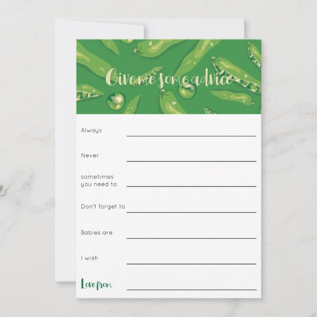 Invitación Juguete de consejo de ducha para bebé de guisantes (Anverso)
