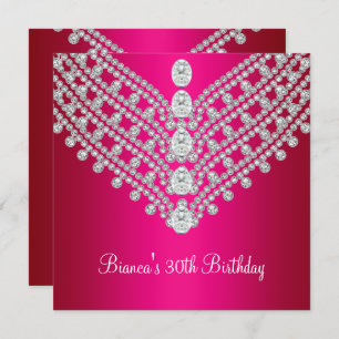 Invitación Juguete de Diamante Blanco Rosa Fuchsia 30 cumplea