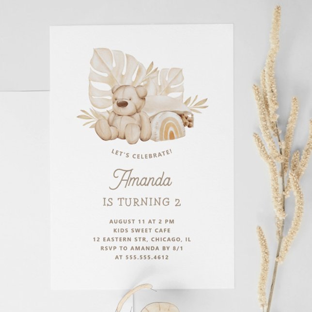 Invitación Juguete de oso de Teddy pastel Boho. Aniversario d (Subido por el creador)