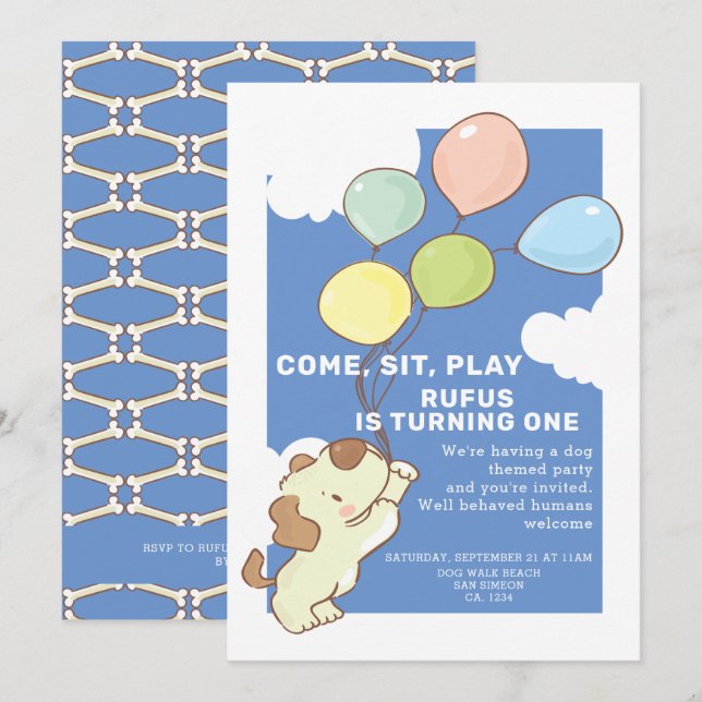 Invitación Juguete de tiempo injusto y globos Cumpleaños (Anverso / Reverso)