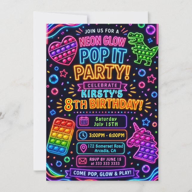 Invitación Juguete Fidget Pop It Arcoíris Cumpleaños (Anverso)