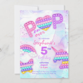Invitación Juguete fidget pop unicornio arcoíris cumpleaños