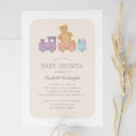 Invitación Juguete infantil y oso lindo. Ducha de bebé neutra