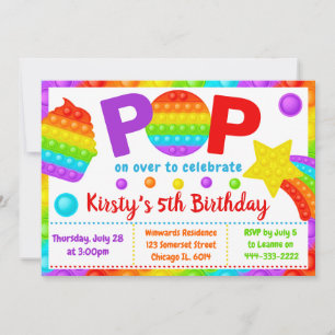Invitación Juguete para inquietos Pop It Arcoíris Cumpleaños