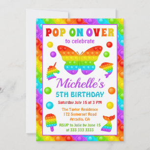 Invitación Juguete para inquietos Pop It Arcoíris Cumpleaños