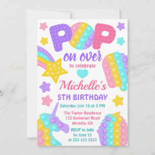 Invitación Juguete Pastel Arcoíris Pop It Cumpleaños Fiesta