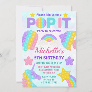 Invitación Juguete Pastel Arcoíris Pop It Cumpleaños Fiesta