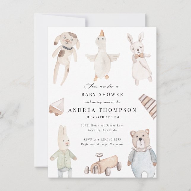 Invitación Juguetes bebé | Baby Shower de época (Anverso)