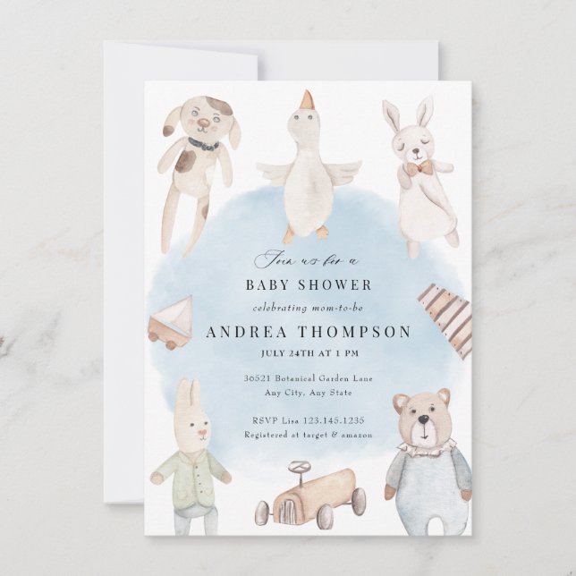 Invitación Juguetes bebé | Baby Shower de época (Anverso)