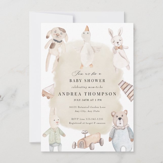 Invitación Juguetes bebé | Baby Shower de época (Anverso)