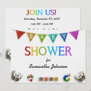 Invitación Juguetes bebé y Baby Shower de Bungalows de colore