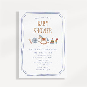 Invitación Juguetes de Acuarela de Caballo Mecedor Niño Varón