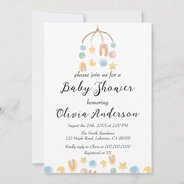 Invitación Juguetes de acuarela minimalista Baby Shower (Anverso)