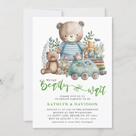 Invitación Juguetes de animales de bosque azul Cute Script Ba