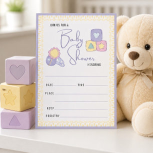 Invitación Juguetes de bebé coloridos Rellenar para baby sh