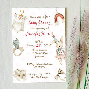 Invitación Juguetes de bebé y ropa rústicos vintage para bebé