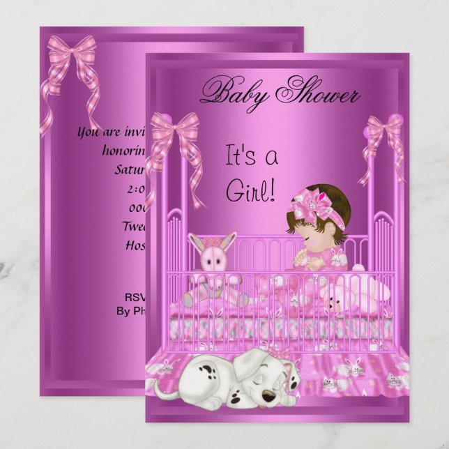 Invitación Juguetes de cachorro rosados de Chica de Baby Show (Anverso / Reverso)