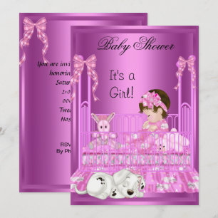 Invitación Juguetes de cachorros para niña en rosa para baby 