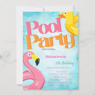 Invitación Juguetes de Fiesta en la Piscina Flamencos Cumplea