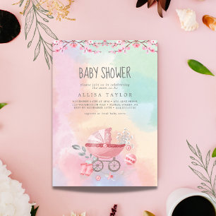 Invitación Juguetes de la cosecha rosa y azul para bebés con 