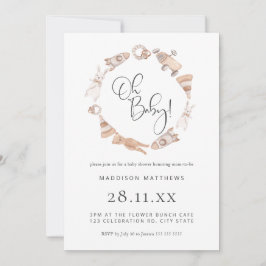 Invitación Juguetes de madera minimalista Baby Shower neutro