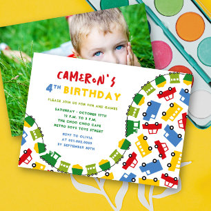 Invitación Juguetes de Niños Diversión Transporte Foto Cumple