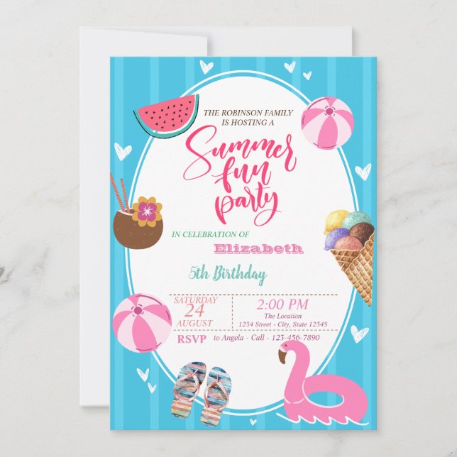 Invitación Juguetes de piscina de sandía helado de verano Cum (Anverso)