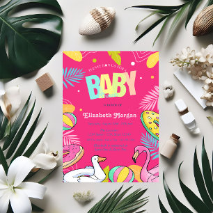 Invitación Juguetes de Piscina Fiesta de Bebé Rosa