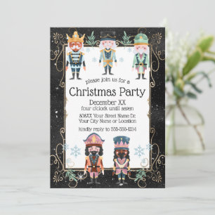 Invitación Juguetes de soldados de nueces de Navidad dorados 