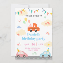 Invitación Juguetes ilustrativos blancos y Naranjas