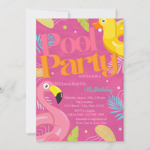 Invitación Juguetes para Fiesta en la Piscina Hojas Tropicale