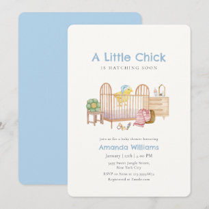 Invitación Juguetes para guardería azul pollito Shower de beb