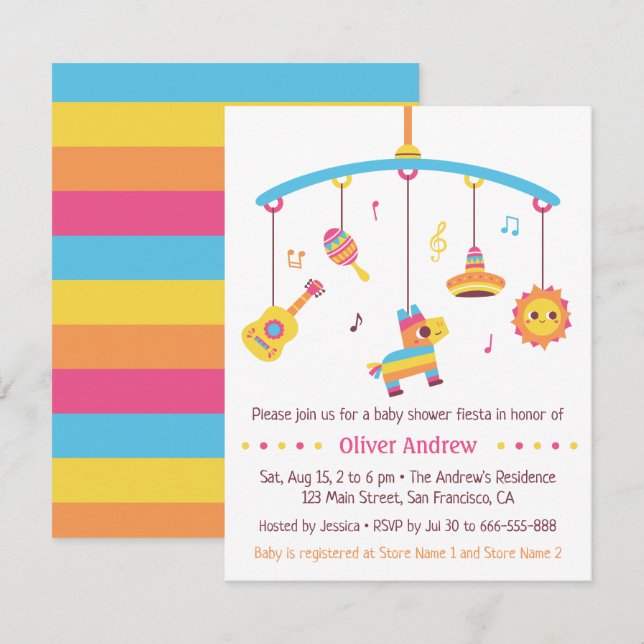 Invitación Juguetes Pinata Mexicanos Fiesta Baby Shower (Anverso / Reverso)