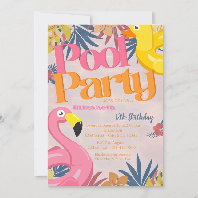 Invitación Juguetes tropicales de Fiesta de la piscina de Gua (Anverso)