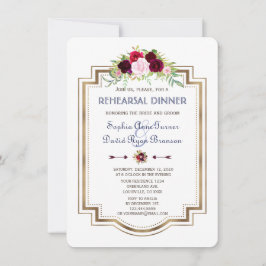 Invitación Juicio de otoño floral de Navy Blue Marsala Cena