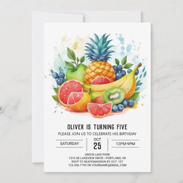 Invitación Juicy Editable Boho Fruits Cumpleaños (Anverso)