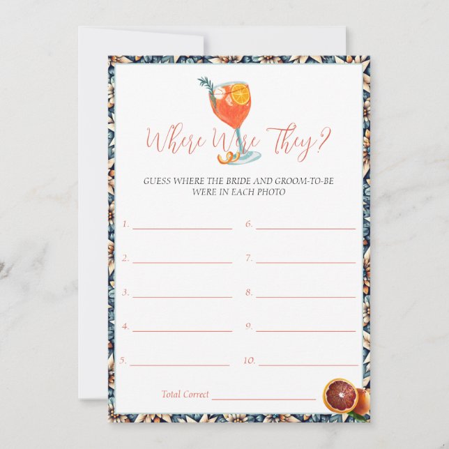 Invitación Juicy Naranja Spritz Bridal Shower Game Card (Anverso)
