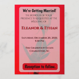 Invitación Juicy Red Monochrome Single Rose Going Bold Weddin