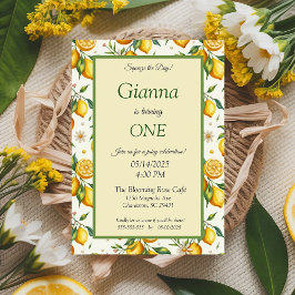 Invitación Juicy Yellow Lemon Citrus Frame Elegante Cumpleaño