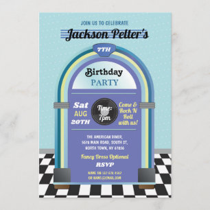Invitación Jukebox Birthday Music Blue Diner Cincuenta Retro
