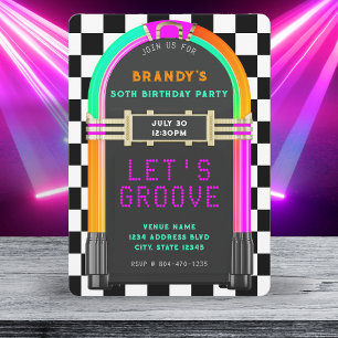 Invitación Jukebox Retro Checkerboard 50 cumpleaños