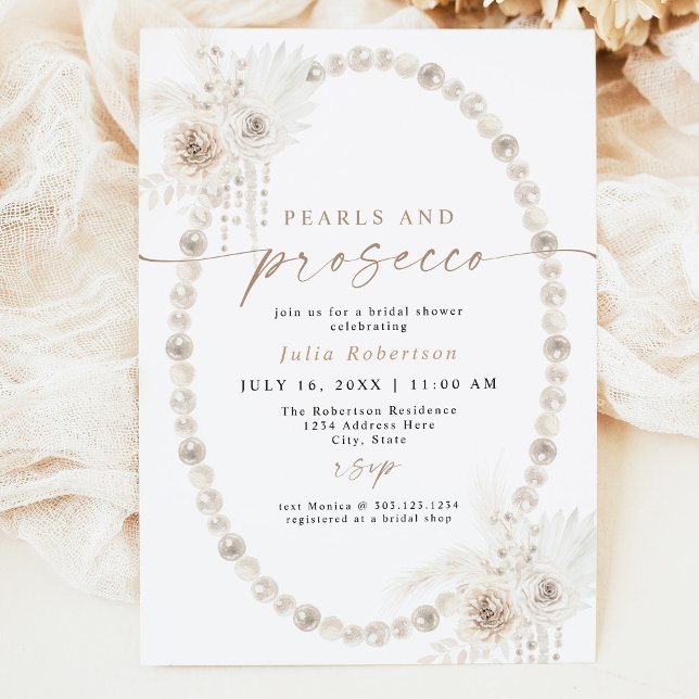 Invitación JULIA Boho Floral Pearls & Prosecco Bridal Shower (Subido por el creador)